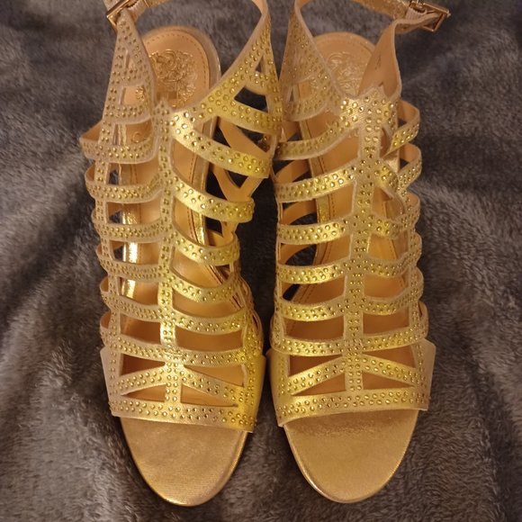 Vince Camutu  Gold Rhinestone Heels - Picture 4 of 6